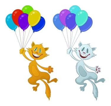 Funny Cat with Balloons, Set Stock Illustration