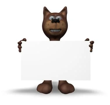 Funny cat with blank sign - 3d cartoon illustration Stock Illustration