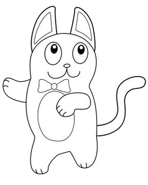 Funny cat in a bow-tie is dancing. Dancing kitten. Cute funny kitten character Stock Illustration