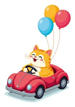 Funny cat in the car Stock Illustration