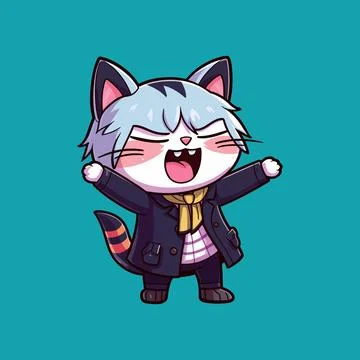 Funny cat cheering vector illustration Stock Illustration