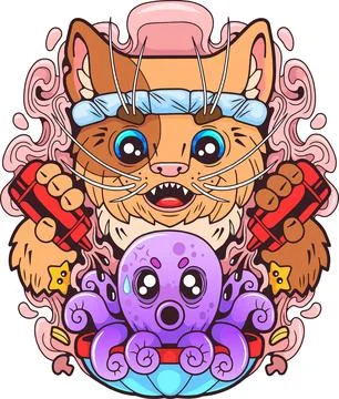 Funny cat cook Stock Illustration