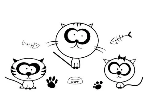 Funny cat doodles set in black on white background Stock Illustration