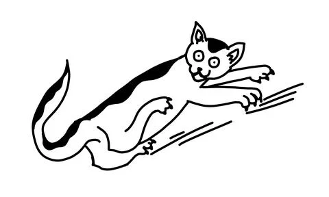 Funny cat falling in cartoon hand drawn outline doodle style. Stock Illustration