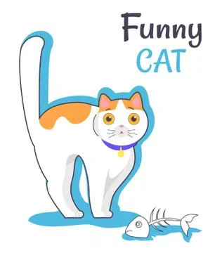 Funny Cat with Fish Bone, Vector Illustration Stock Illustration