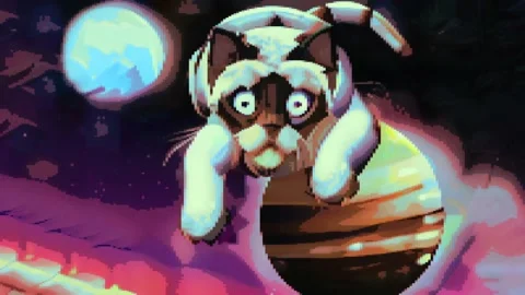 Funny Cat Floating in Space Motion Pixel Art Animation Gif 库存影片 219426802