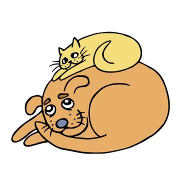 Funny cat heats the dog. Vector illustration. Stock Illustration