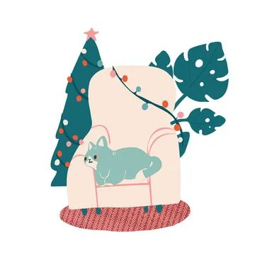 Funny cat illustration. cat climbed in the wine glass Stock Illustration