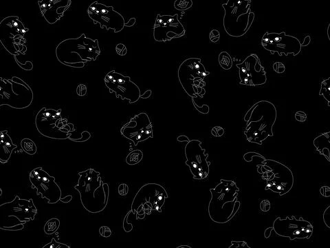 Funny cat pattern on a black background Stock Illustration