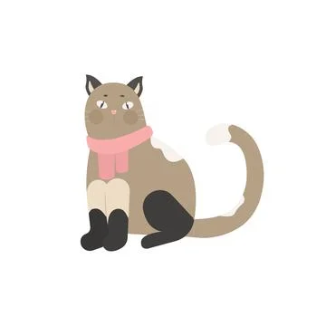 Funny cat in a scarf, pet vector illustration isolated. Siamese cat Stock-Illustration