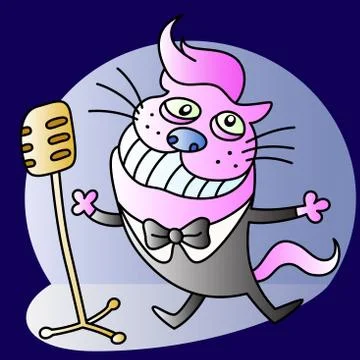 Funny cat singing a song. Vector illustration Stock Illustration