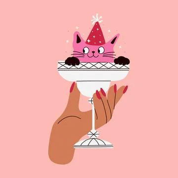 Funny Cat Sitting Inside a Martini Glass Illustrazione stock
