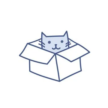Funny catroon vector cat sitting in box Stock Illustration
