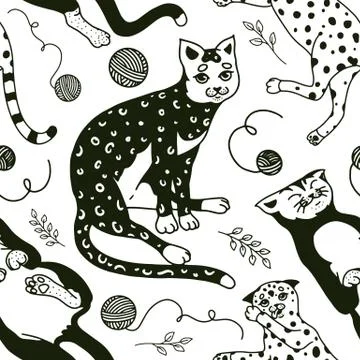 Funny Cats. Seamless pattern or background. Cute funny Domestic kitty poster Illustrazione stock