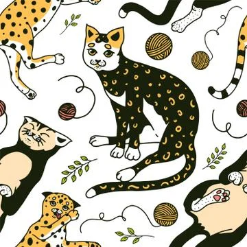 Funny Cats. Seamless pattern or background. Cute funny Domestic kitty poster 스톡 일러스트
