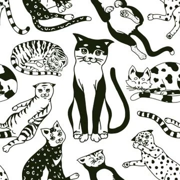 Funny Cats. Seamless pattern or background. Cute funny Domestic kitty poster Stock Illustration