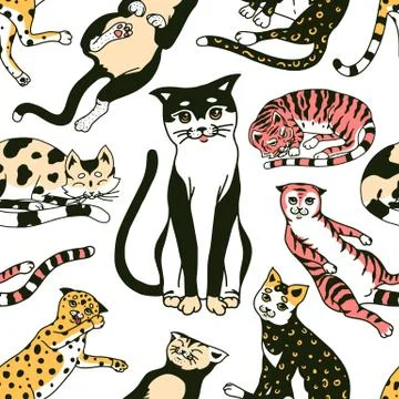 Funny Cats. Seamless pattern or background. Cute funny Domestic kitty poster Illustrazione stock