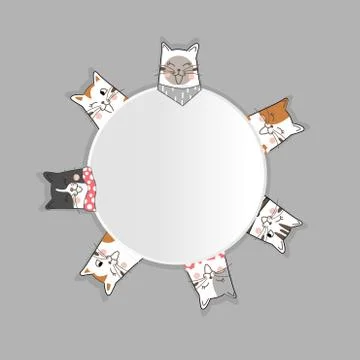 Funny cats seamless pattern. Pet vector illustration. Cartoon doodle animals  Stock Illustration