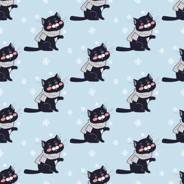 Funny Cats Seamless Pattern Vector in Flat Design Stockillustratie