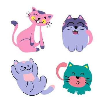 Funny cats set of 4 on a white isolated background. Use for a postcard Stock Illustration