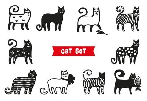 Funny cats set Stock Illustration