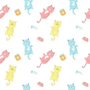 Funny cats vector seamless pattern Stock Illustration