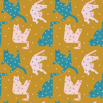 Funny Cats in Weird Poses Pattern Stock Illustration
