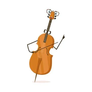 Funny Cello String Musical Instrument Cartoon Character Vector Illustration 库存插图
