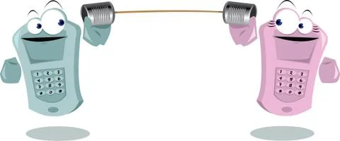 Funny cellulars talking with tins Stock Illustration