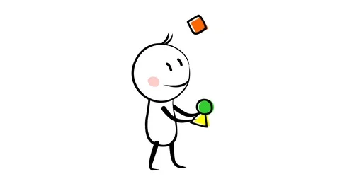Funny character juggling with figures animation Stock Footage 89880484