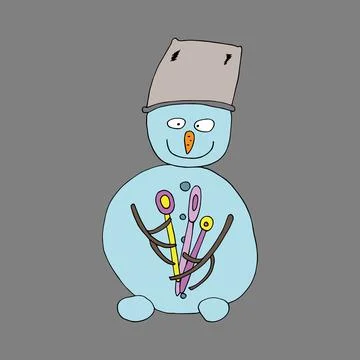 Funny character snowman Isolated. Stock Illustration