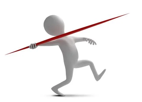 Funny character throws a spear at athletic competition. 3d illustration Stock Illustration