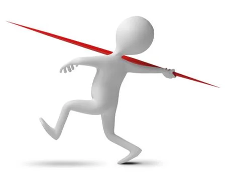 Funny character throws a spear at athletic competition. 3d illustration Stock Illustration