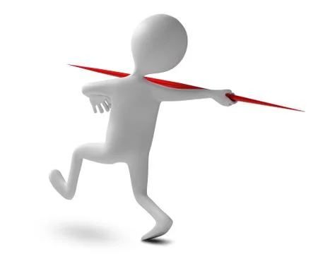 Funny character throws a spear at athletic competition. 3d illustration Stock Illustration