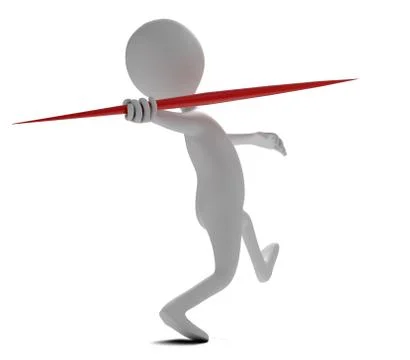 Funny character throws a spear at athletic competition. 3d illustration Stock Illustration