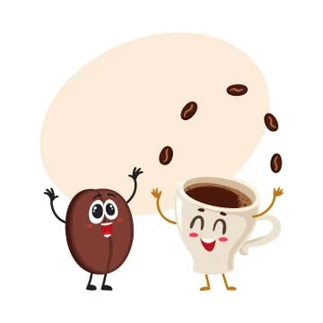 Funny characters of crazy coffee bean and juggling espresso cup Stock Illustration