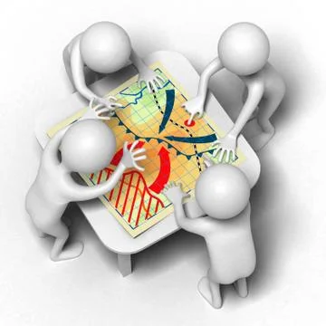 Funny characters talk over plan of military operation Stock Illustration