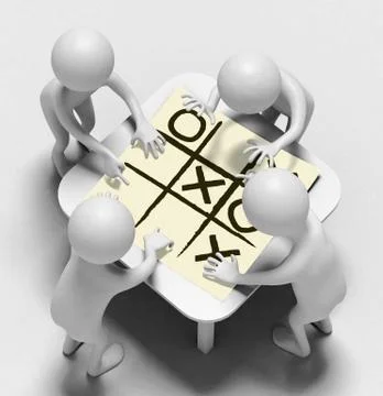 Funny characters talk over sheet with noughts and crosses Stock Illustration