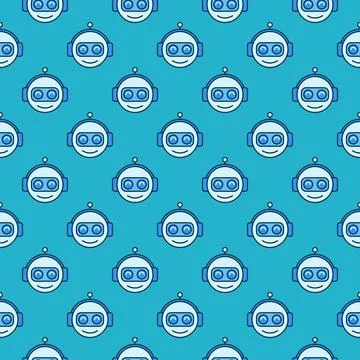 Funny Chatbot Head vector colored seamless pattern 스톡 일러스트