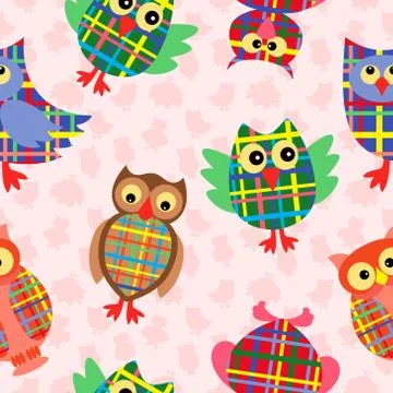 Funny checkered owl seamless pattern Stock Illustration