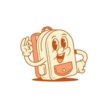 Funny cheerful schoolbag back to school cartoon character okay gesture isom.. Stock Illustration