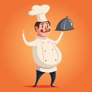Funny chef, cute character. Vector cartoon illustration Stock Illustration