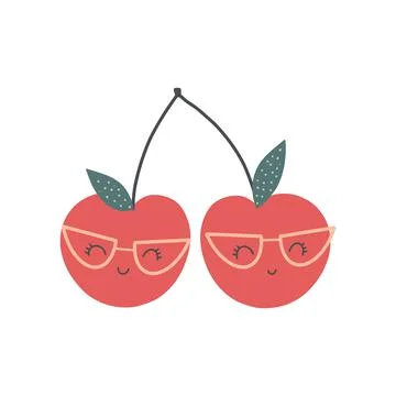 Funny cherry character with a happy face. Vector cartoon in simple scandinavian Stock Illustration
