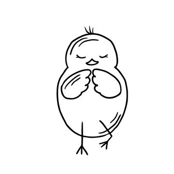 Funny chick doing yoga in doodle style. Hand drawn cute domestic bird vector Stock Illustration