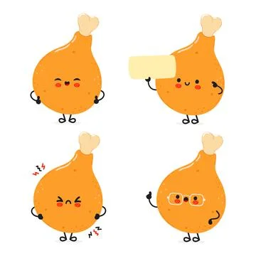 Funny Chicken leg characters bundle set. Vector hand drawn doodle style car.. Stock Illustration