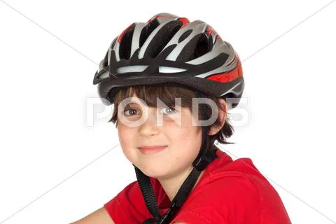 Funny child bike helmet Stock Photos