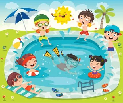 Funny Children And Swimming Pool Stock Illustration