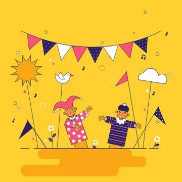 Funny children performance in the puppet theater. Stock Illustration