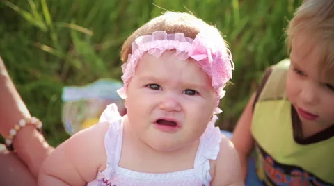 Funny childs on picnic Stock Footage 42417122