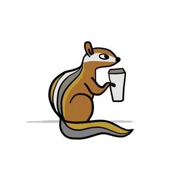Funny Chimpank with coffee cup. Ground Squirrel. Sketch for your design Stock Illustration